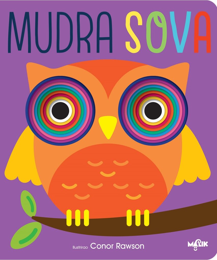 Naslovnica knjige Mudra sova sa šarenom ilustracijom sove