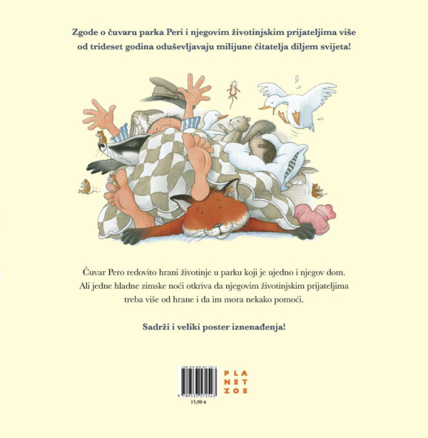Ilustracija čuvara Pere pod pokrivačem okruženog šumskim životinjama